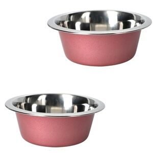 NWT 2 Greenbrier Kennel Club Stainless-Steel Rose Pink Glittery Pet Bowls